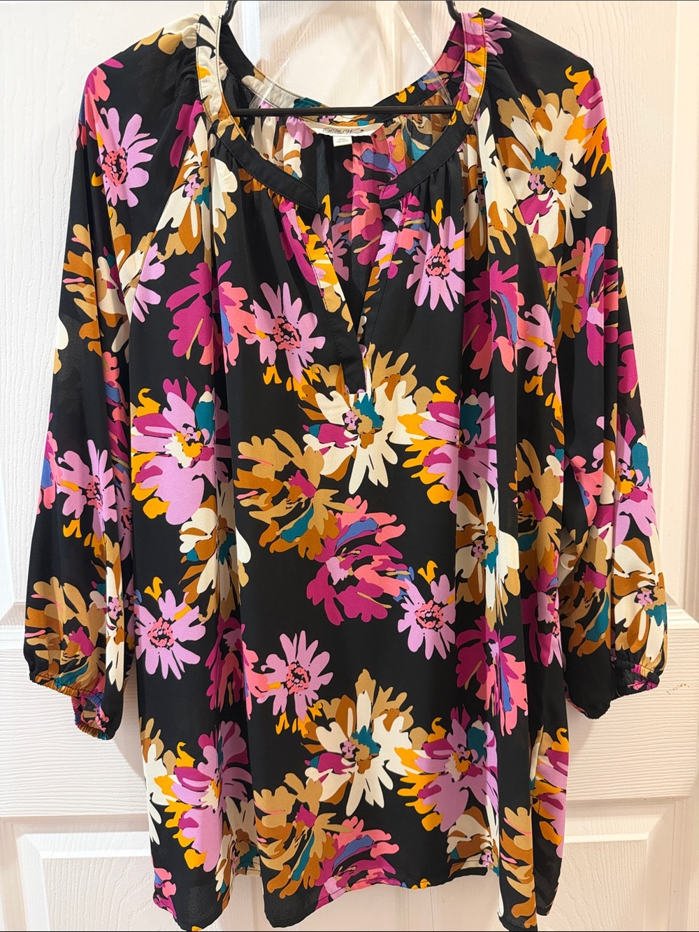 The Pioneer Woman Black Floral Tunic with Pink, Tan & Yellow Accents